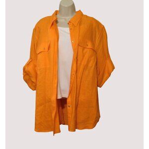 Ralph Lauren Exclusive Shirt 3X Orange Adj Long Sleeve Gold Buttons Pockets